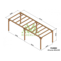 Pergola autoportante 800x300cm - lamellé-collé - Alicante - Maderland