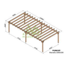 Pergola autoportante 1000x500cm - lamellé-collé - Marsella - Maderland