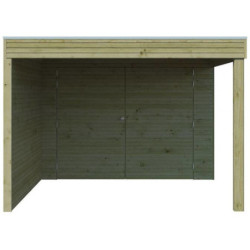 Garage Qube 15,3m² en bois traité 27mm + extension 300cm Gardenas