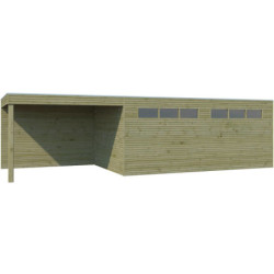 Garage Qube 15,3m² en bois traité 27mm + extension 300cm Gardenas
