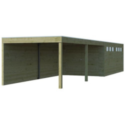 Garage Qube 15,3m² en bois traité 27mm + extension 600cm Gardenas