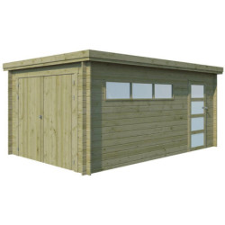 Garage Oregon 16,41m² en bois traité avec emboitement 3D Gardenas