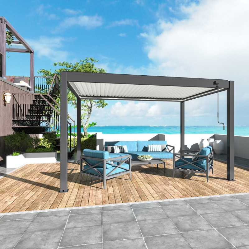 Pergola en alu gris - lames orientables - manuelle - 3x4m Star - Océo