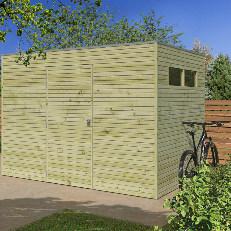 Abri Qube 6,3m² en bois traité 27mm avec porte + fenêtre Gardenas
