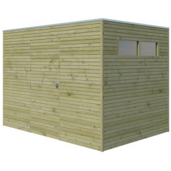 Abri Qube 6,3m² en bois traité 27mm avec porte + fenêtre Gardenas