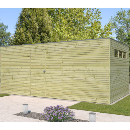 Abri de Jardin Qube 15,3m² Bois Autoclave 27mm + Porte Double - Gardenas