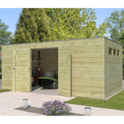 Abri de Jardin Qube 15,3m² Bois Autoclave 27mm + Porte Double - Gardenas
