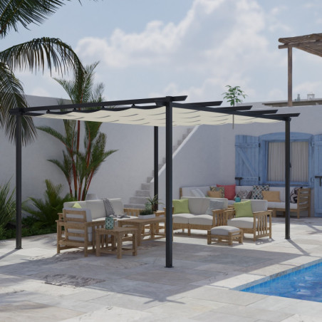Pergola 9m² Libros alu anthracite et toile beige - Essency