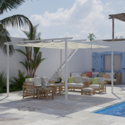 Pergola 9m² Libros alu blanc et toile d'ombrage gris - Essency