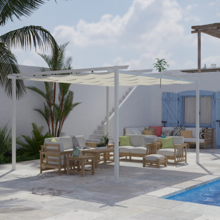 Pergola 9m² Libros alu blanc et toile d'ombrage gris - Essency