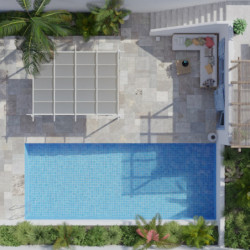 Pergola 9m² Libros alu blanc et toile d'ombrage beige - Essency