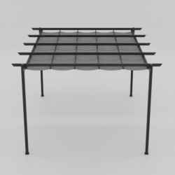 Pergola 12m² Libros alu anthracite et toile d'ombrage gris - Essency