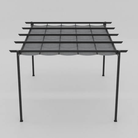 Pergola 12m² Libros alu anthracite et toile d'ombrage gris - Essency