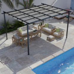 Pergola 12m² Libros alu anthracite et toile d'ombrage beige Essency