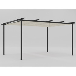 Pergola 12m² Libros alu anthracite et toile d'ombrage beige Essency
