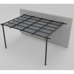 Pergola adossée 9m² Libros alu anthracite et toile gris - Essency