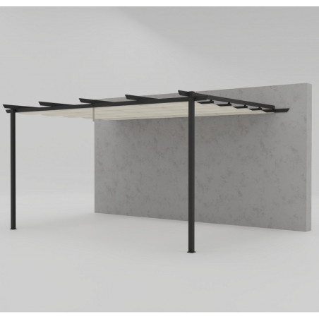 Pergola adossée 9m² Libros alu anthracite et toile beige - Essency