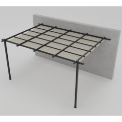 Pergola adossée 9m² Libros alu anthracite et toile beige - Essency
