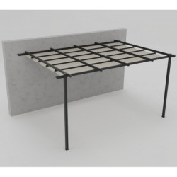 Pergola adossée 9m² Libros alu anthracite et toile beige - Essency
