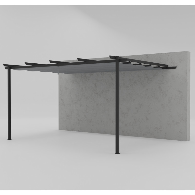 Pergola adossée 12m² Libros alu anthracite et toile gris - Essency