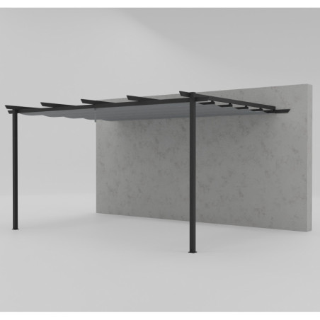 Pergola adossée 12m² Libros alu anthracite et toile gris - Essency