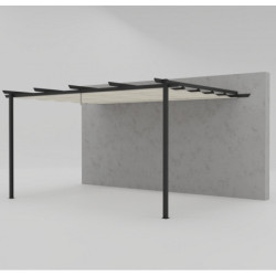 Pergola adossée 12m² Libros alu anthracite et toile beige - Essency