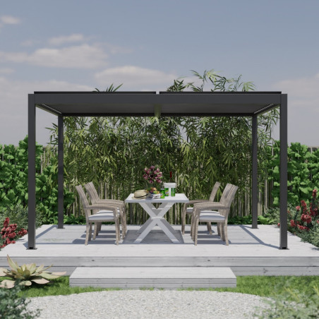 Pergola bioclimatique 9m² Torinas alu gris et lames grises - Essency