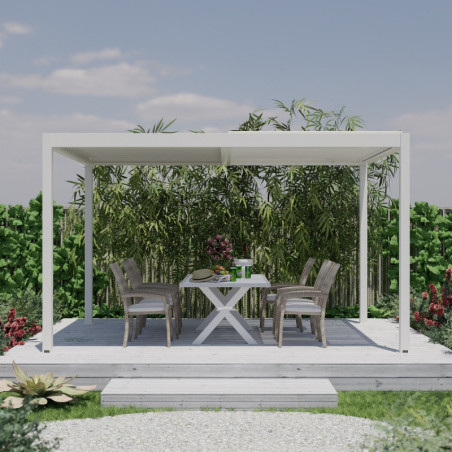 Pergola bioclimatique 9m² Torinas alu blanc - lames blanches - Essency
