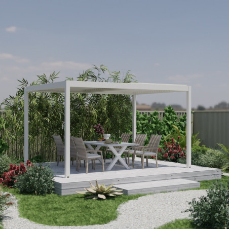 Pergola bioclimatique 16m² Torinas alu blanc - lames blanches - Essency