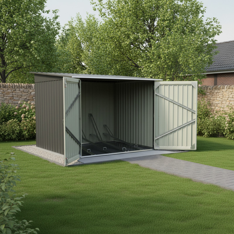 Abri pour 4 vélos en métal anthracite 4,2m² + kit d'ancrage X-METAL