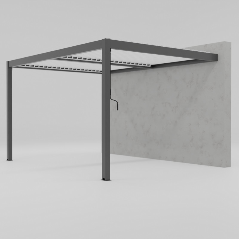 Pergola adossée 12m² Torinas alu anthracite et lames blanches - Essency