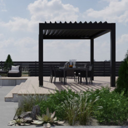 Pergola bioclimatique 9m² Seychelle alu gris et lames grises - Essency