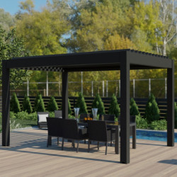 Pergola bioclimatique 12m² Seychelle alu gris et lames grises - Essency