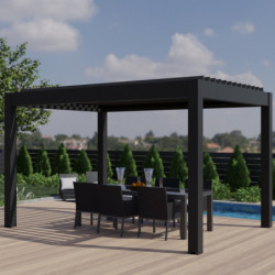Pergola bioclimatique 12m² Seychelle alu gris et lames grises - Essency