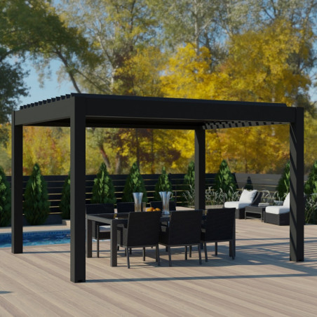 Pergola bioclimatique 16m² Seychelle alu gris et lames grises - Essency