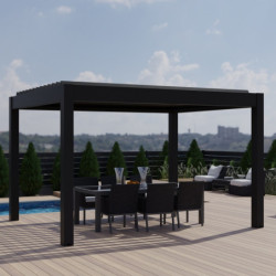 Pergola bioclimatique 16m² Seychelle alu gris et lames grises - Essency