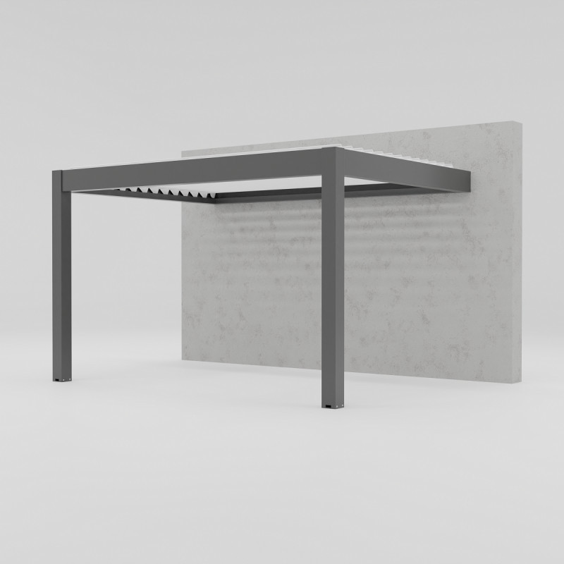 Pergola adossée 9m² Seychelle alu gris - lames orientables blanc Essency