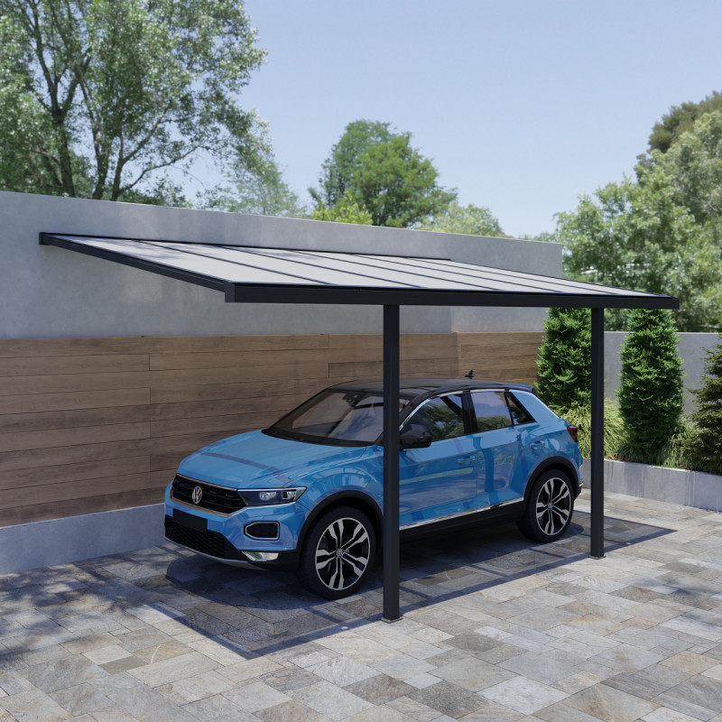 Carport adossé Mirabou - H280cm - 2 poteaux - alu gris - Essency