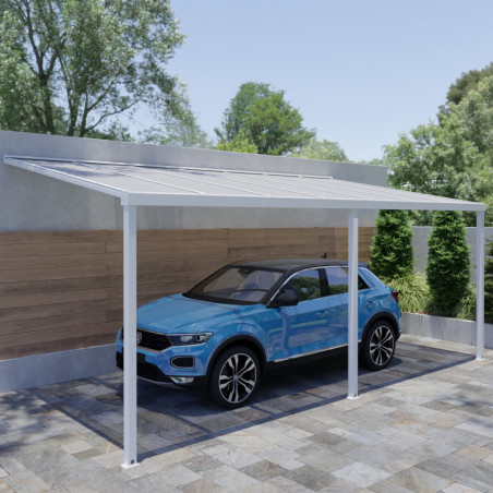 Carport adossé Mirabou - H280cm - 3 poteaux - alu blanc - Essency