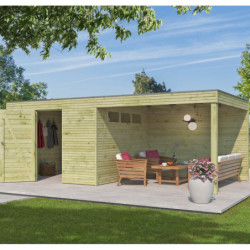 Abri de Jardin Qube 12m² + Extension en Bois Autoclave 27mm - Gardenas