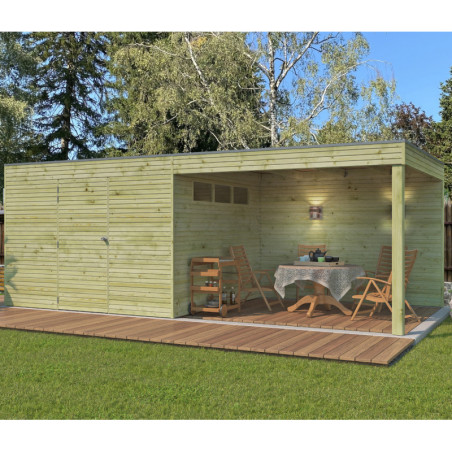 Abri Qube en bois traité autoclave 27mm+ extension 18m² Gardenas