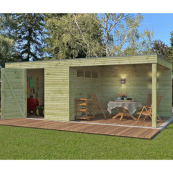 Abri Qube en bois traité autoclave 27mm+ extension 18m² Gardenas