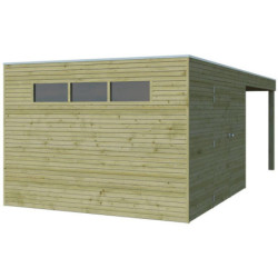 Abri Qube en bois traité autoclave 27mm+ extension 18m² Gardenas