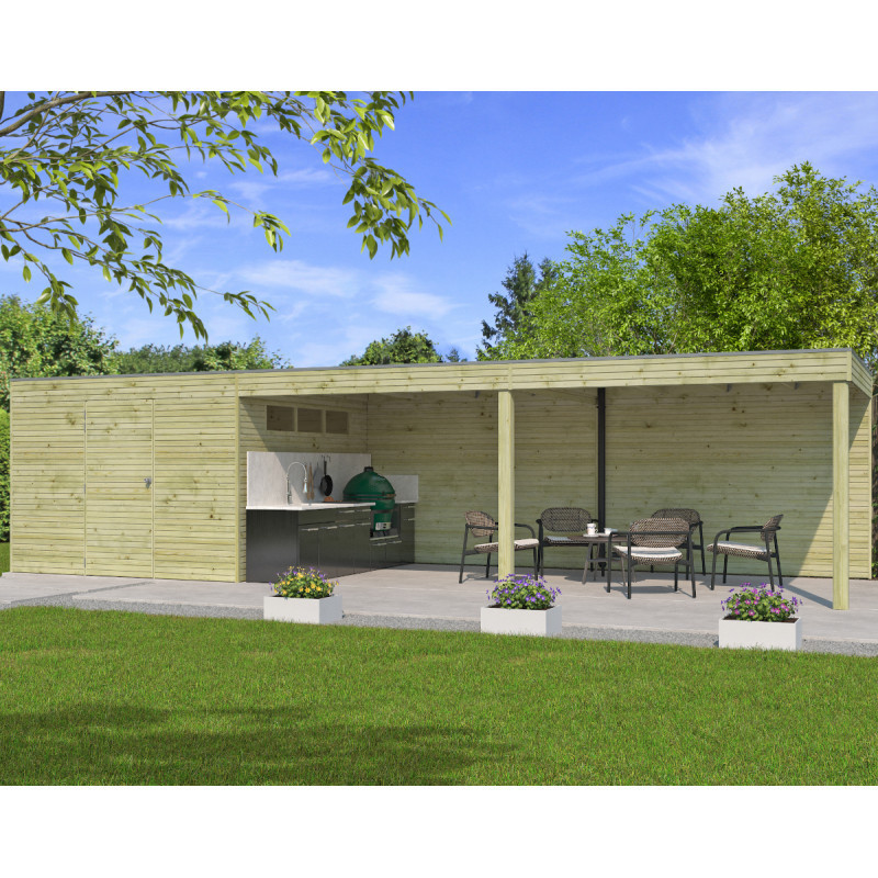 Abri Qube en bois traité autoclave 27mm+ extension 27m² Gardenas