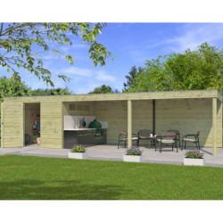 Abri Qube en bois traité autoclave 27mm+ extension 27m² Gardenas