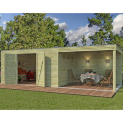 Abri Qube en bois traité autoclave 27mm+ extension 21,6m² Gardenas