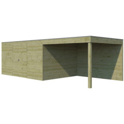 Abri Qube en bois traité autoclave 27mm+ extension 21,6m² Gardenas