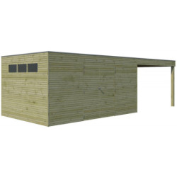 Abri Qube en bois traité autoclave 27mm+ extension 21,6m² Gardenas
