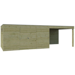 Abri Qube en bois traité autoclave 27mm+ extension 21,6m² Gardenas