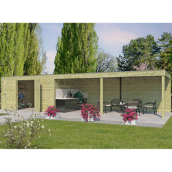 Abri Qube en bois traité autoclave 27mm+ extension 30,6m² Gardenas